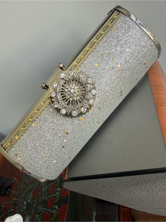 Handbags - Silver Glitter Crystal-Embellished Evening Clutch
